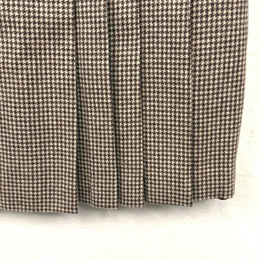 VTG 70s Houndstooth‎ Wool Blend Heavyweight Pleated Midi Skirt Brown Sz XS
